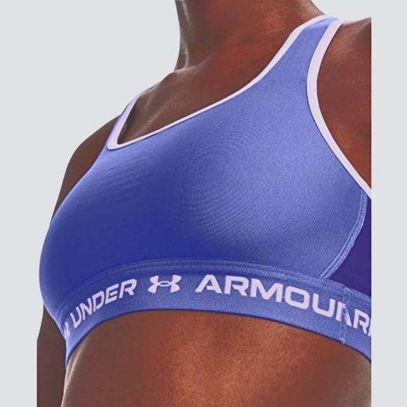 (M)🆕️💜Under Armour Mid Violet Sports Bra💜 Ptp 15"× L 12" - Picture 1 of 6